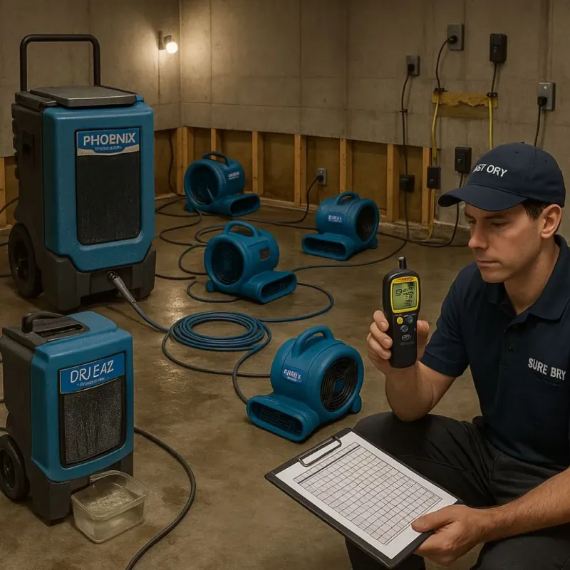 Structural Drying and Dehumidification process in Sutton, MA